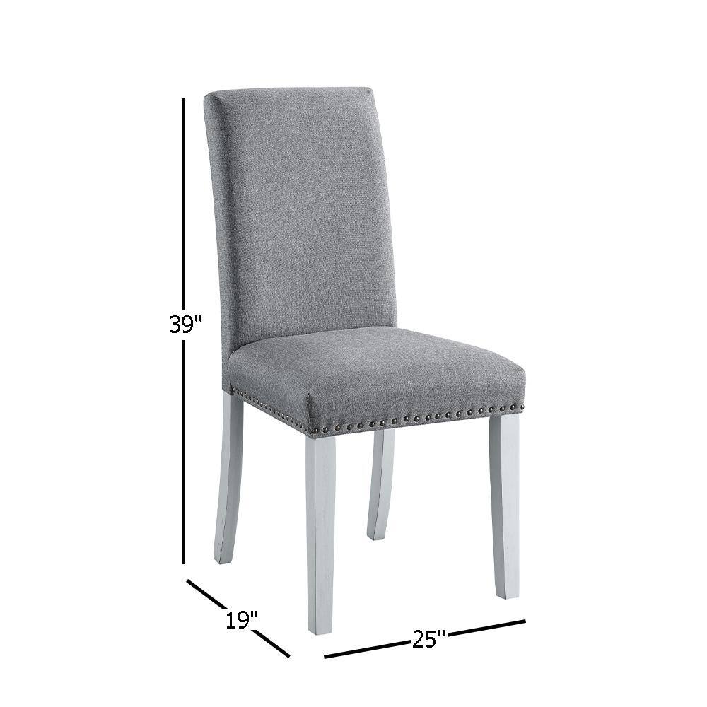Gray Linen Upholstered Side Chair with Wood Legs, Set of 2