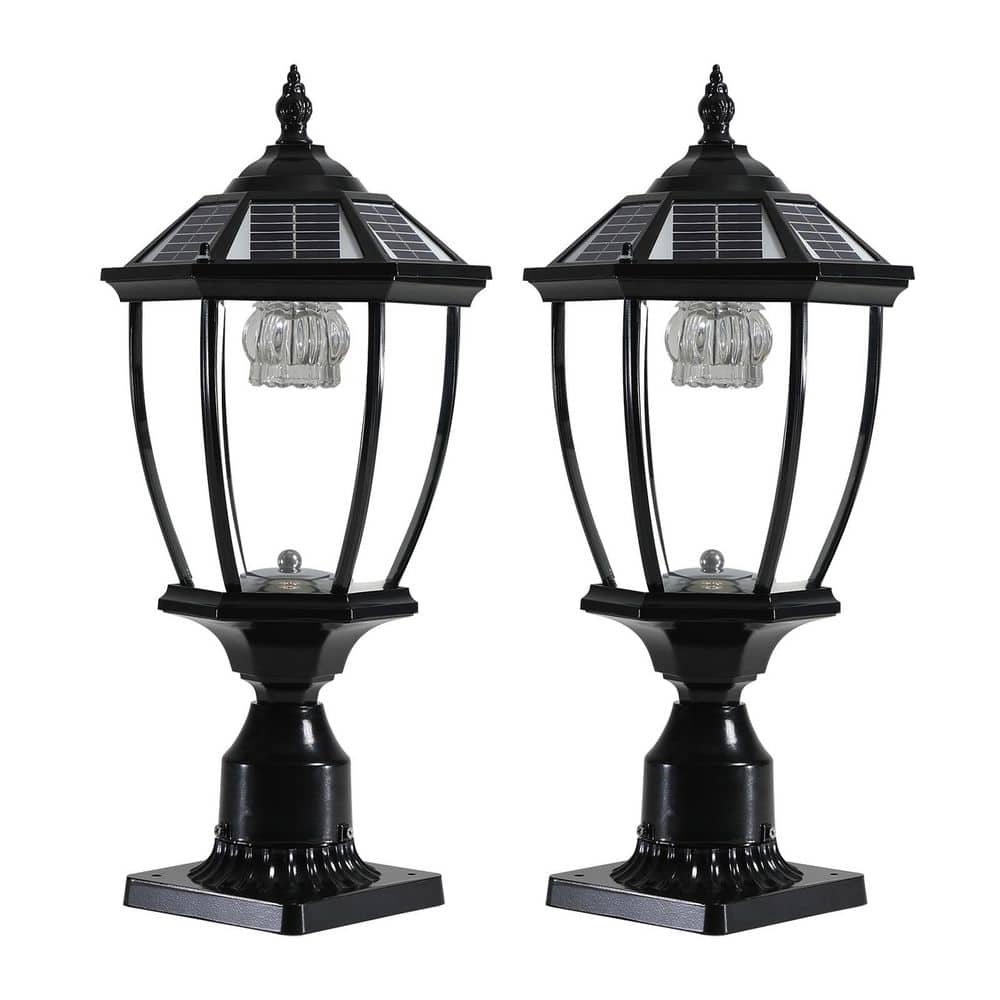 Outdoor Black Integrated LED 8 x 8 Solar Deck Post Cap Light 2-Pack