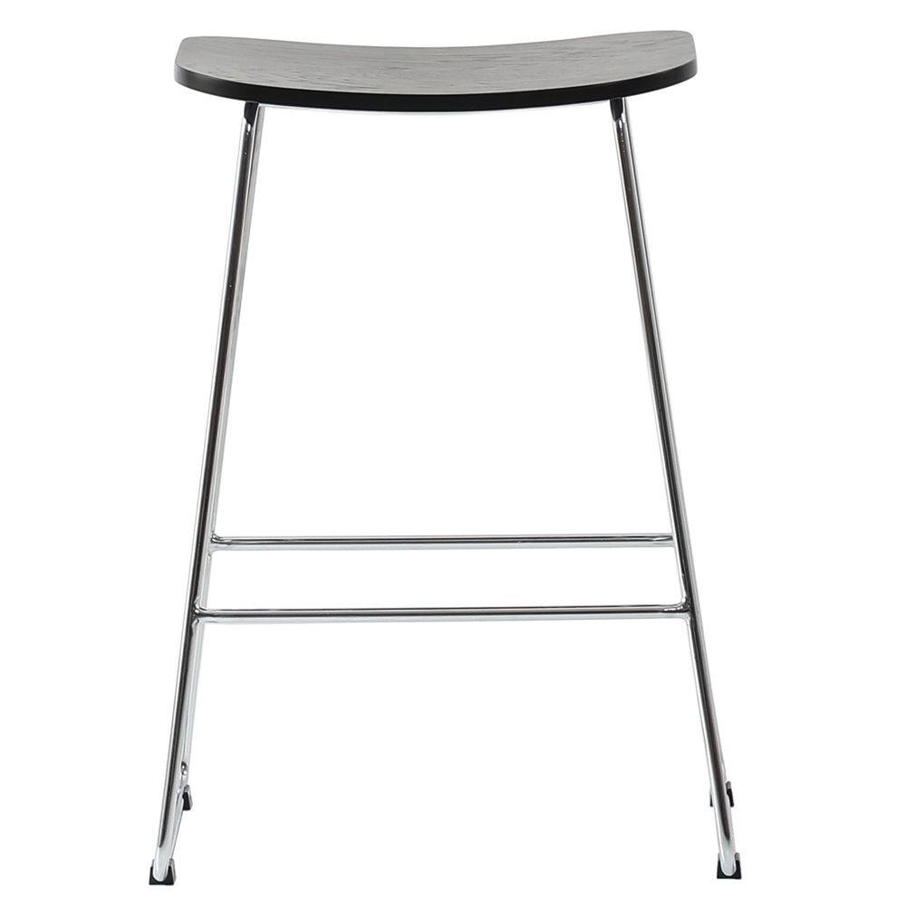 Melrose Black Wood Saddle Style Counter Stools with Chrome Iron Base, Set of 2