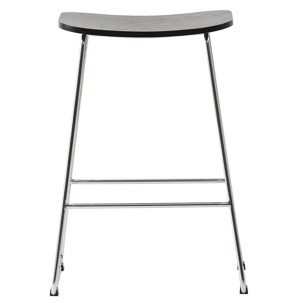 Melrose Black Wood Saddle Style Counter Stools with Chrome Iron Base, Set of 2