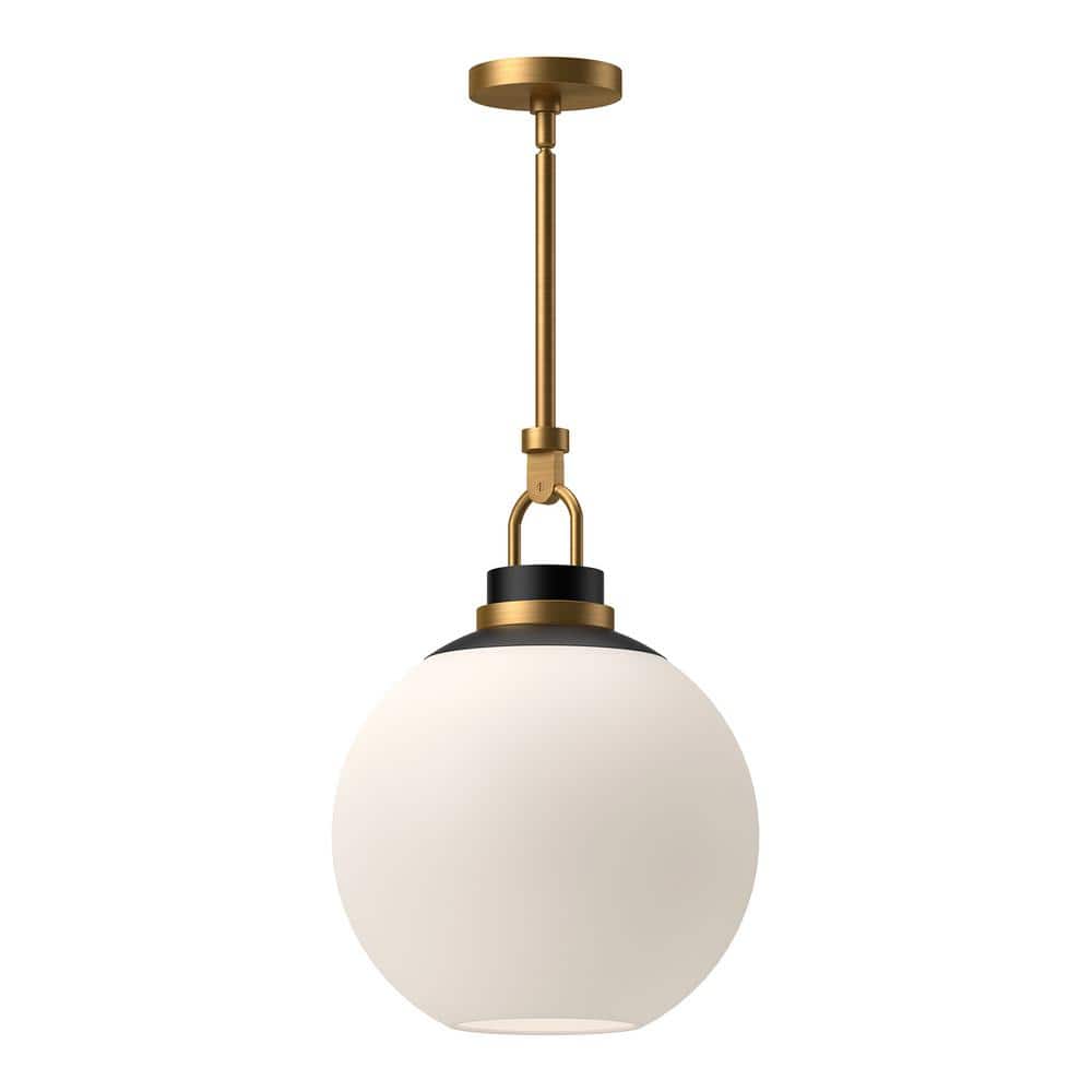 Aged Gold and Opal Matte Glass Globe Pendant Light