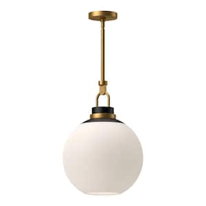 Copperfield 16 in. 1 Light 60-Watt Aged Gold/Opal Matte Glass Pendant Light