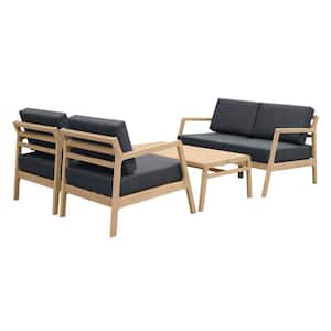 Asta 4-Piece Wood Patio Conversation Set with Black Cushions