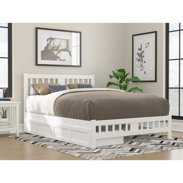 AFI Tahoe White Queen Solid Wood Storage Platform Bed with Footboard and 2 Drawers