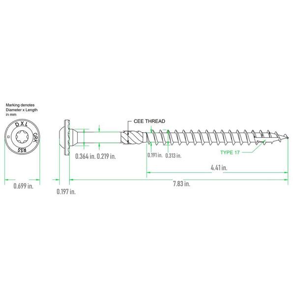 GRK Fasteners - 3/8 in. x 8 in. RSS Star Drive Washer Head Alternative Lag Screw