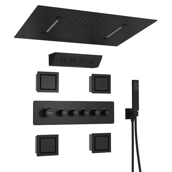 Single-Handle 5-Spray Rectangular Shower Faucet 2.5 GPM with Body Spray in. Matte Black, Valve Included