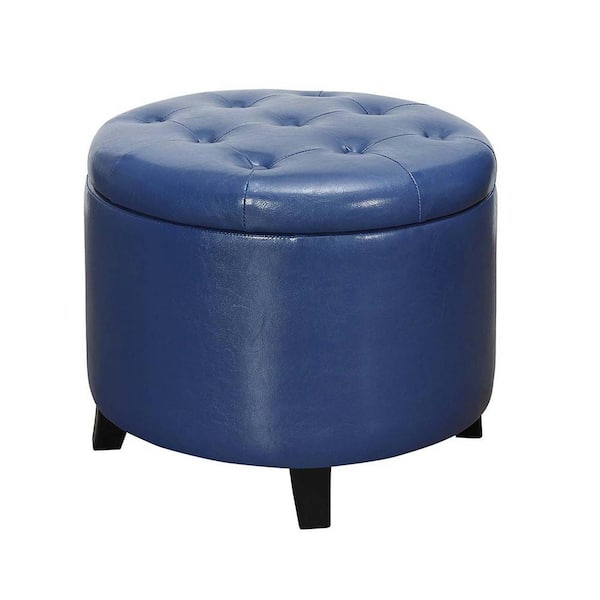 Convenience Concepts Designs4Comfort Blue Faux Leather Round Storage Ottoman