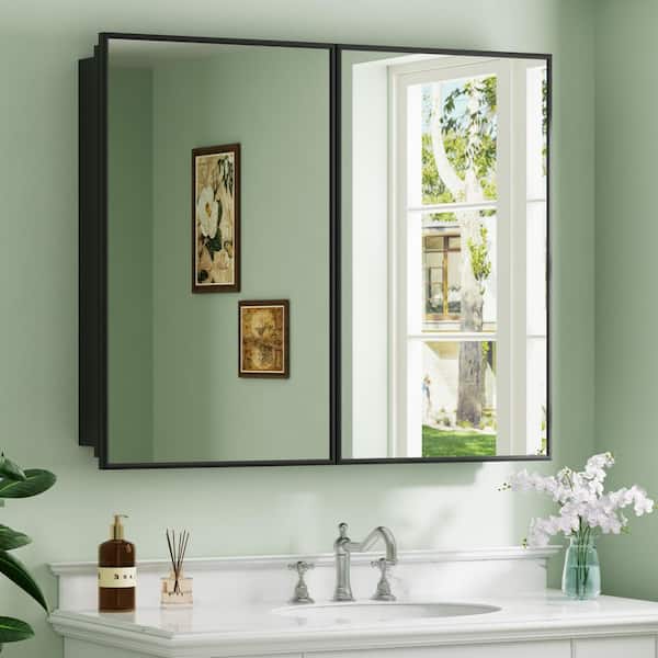 Vela 36 in. W x 30 in. H Rectangular Framed Medicine Cabinet with Mirror, Adjustable Shelves, Recessed or Surface Mount