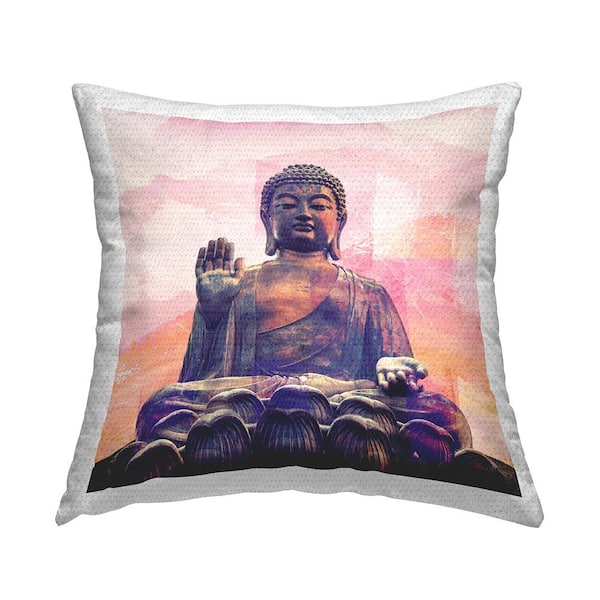 Stupell Industries Buddha Statue Pink Landscape Orange Square Outdoor Throw Pillow