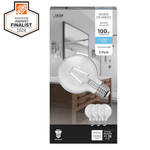 100-Watt Equivalent G25 Globe Dimmable White Filament Clear Glass E26 LED Vintage Edison LIght Bulb, Daylight (3-Pack)