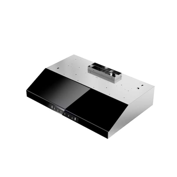 36 in. 700 CFM Ducted Under Cabinet Range Hood in Stainless Steel and Black Glass with Baffle Filters and LED Lights