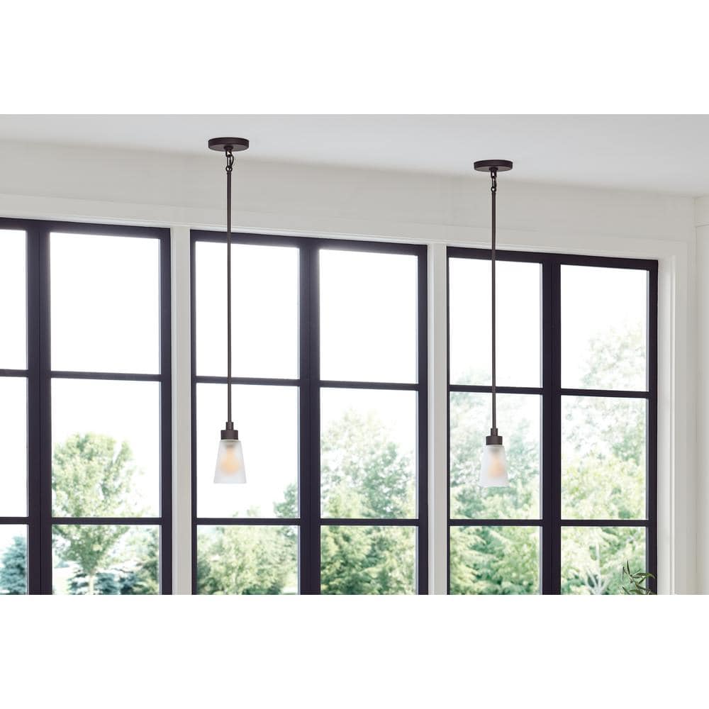 Erma 7.5 in. 1-Light Olde Bronze Shaded Traditional Kitchen Mini Pendant Light with Satin Etched Glass price history on PriceWatchPro