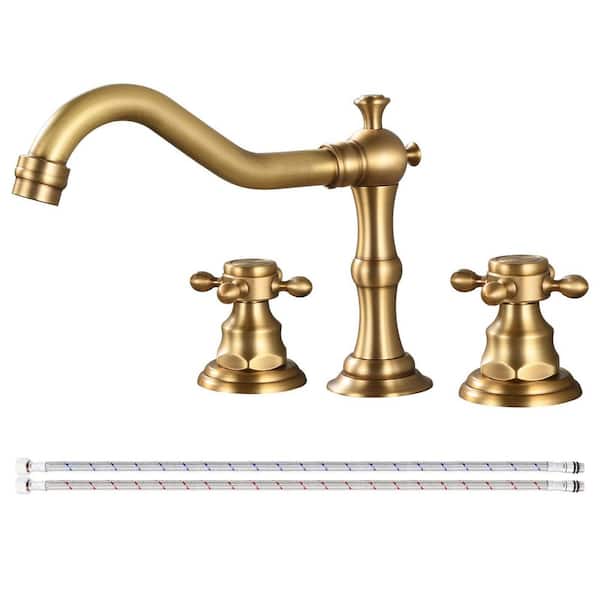 2 Handles 8 in. Widespread Bathroom Faucet 3-Hole Bathroom Sink Faucet in Antique Brass