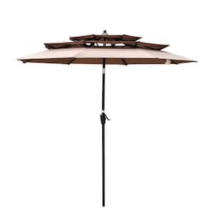 9 ft. Metal 3-Tiers Outdoor Patio Umbrella with Crank and Tilt and Wind Vents in Mushroom