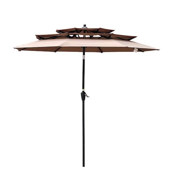 Unbranded 9 ft. Metal 3-Tiers Outdoor Patio Umbrella with Crank and Tilt and Wind Vents in Mushroom