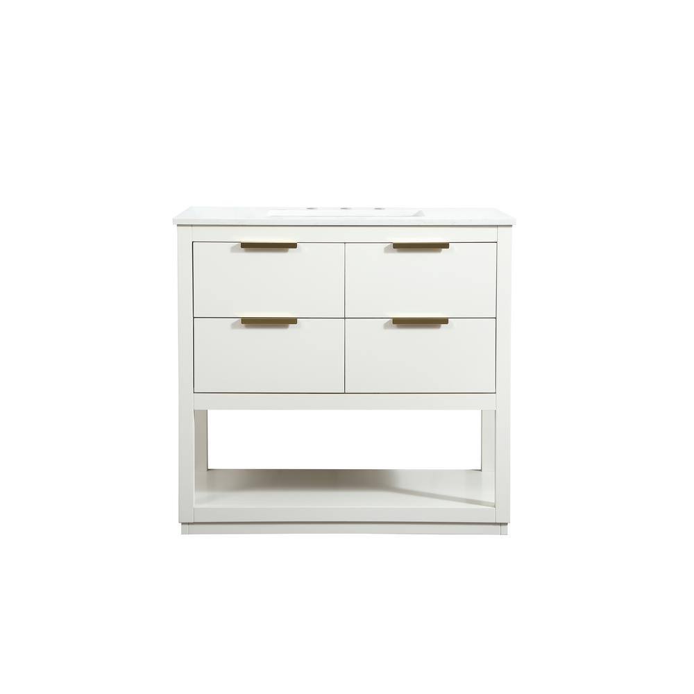 Timeless Home 36 in. W Single Bath Vanity in White with Engineered Stone Va