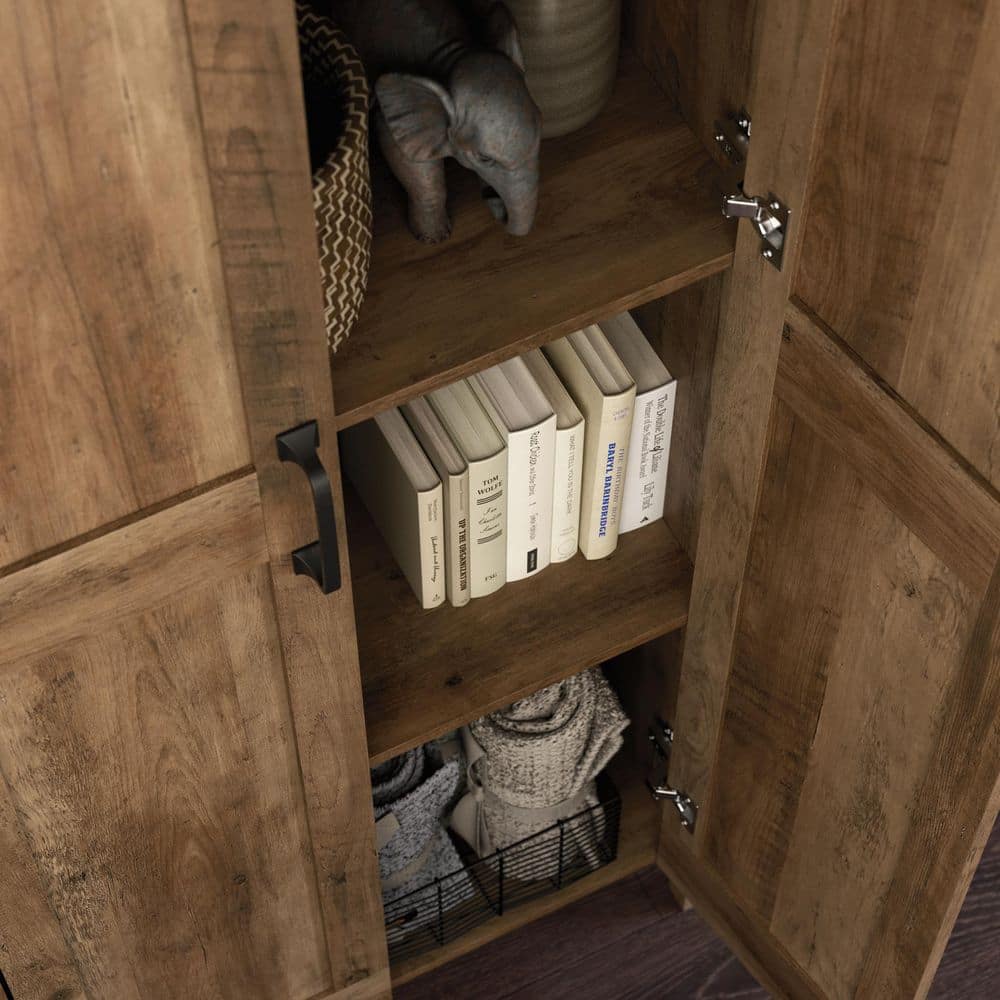 Tall Rustic Pine 2-Door Storage Cabinet with Adjustable Shelves