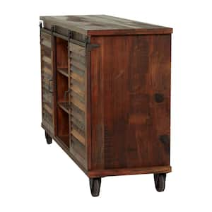 Brown 6 Shelves and 2 Doors Buffet with Wheels 54 in. x 33 in.