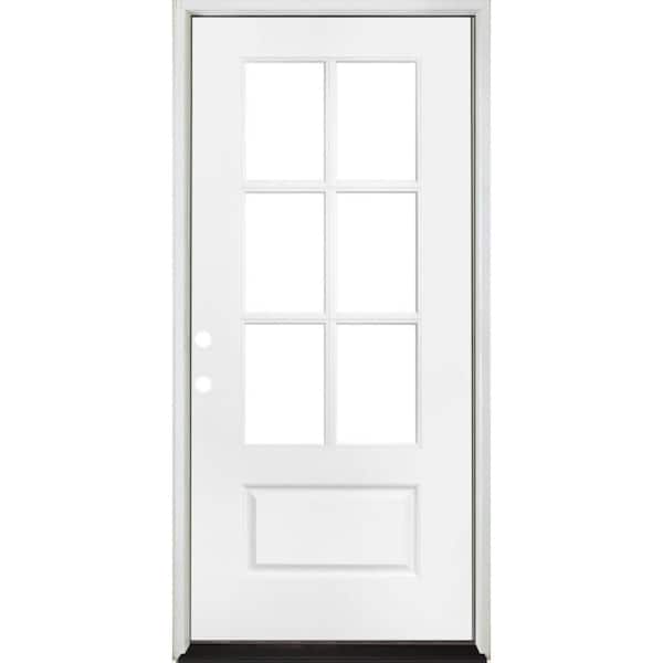Steves & Sons Legacy 36 in. x 80 in. RHIS 3/4 Lite 6L SDL Clear Glass Primed Unfinished Fiberglass Prehung Front Door w/QS_4-9/16"Jamb
