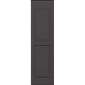 12 in. W x 65 in. H Americraft 2-Equal Raised Panel Exterior Real Wood Shutters Pair in Shadow Mountain