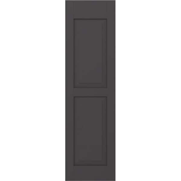 18 in. W x 55 in. H Americraft 2-Equal Raised Panel Exterior Real Wood Shutters Pair in Shadow Mountain