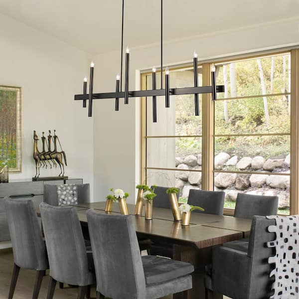 Axis 8-Light 56 in. Black Mid-century Linear Chandelier