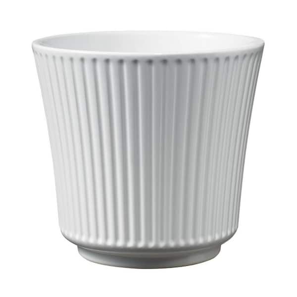 Vigoro 7.9 in. x 7.9 in. D x 7.1 in. H Leeanne Small Glossy White Textured Ceramic Pot