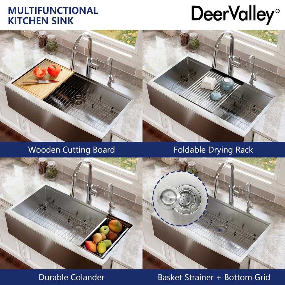 33" Stainless Steel Farmhouse Single Bowl Workstation Sink