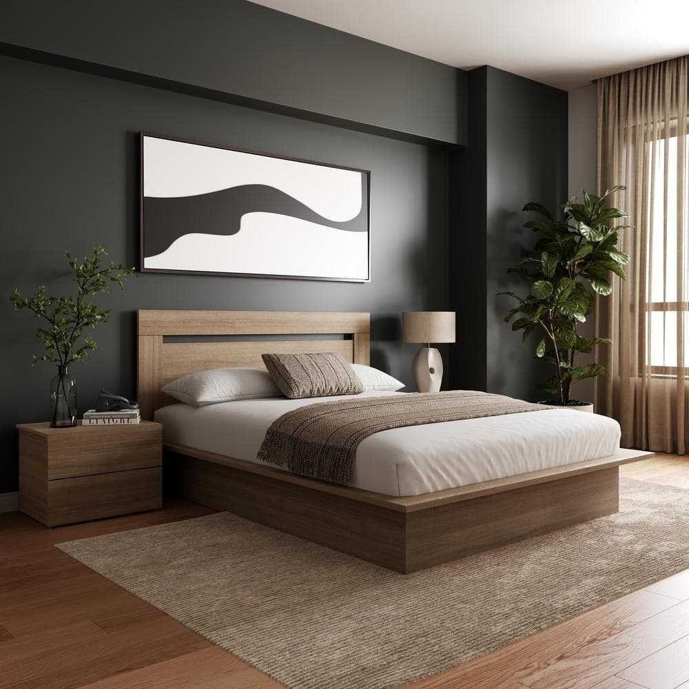 Malibu 4-Piece Brown Oak Platform Bedroom Set