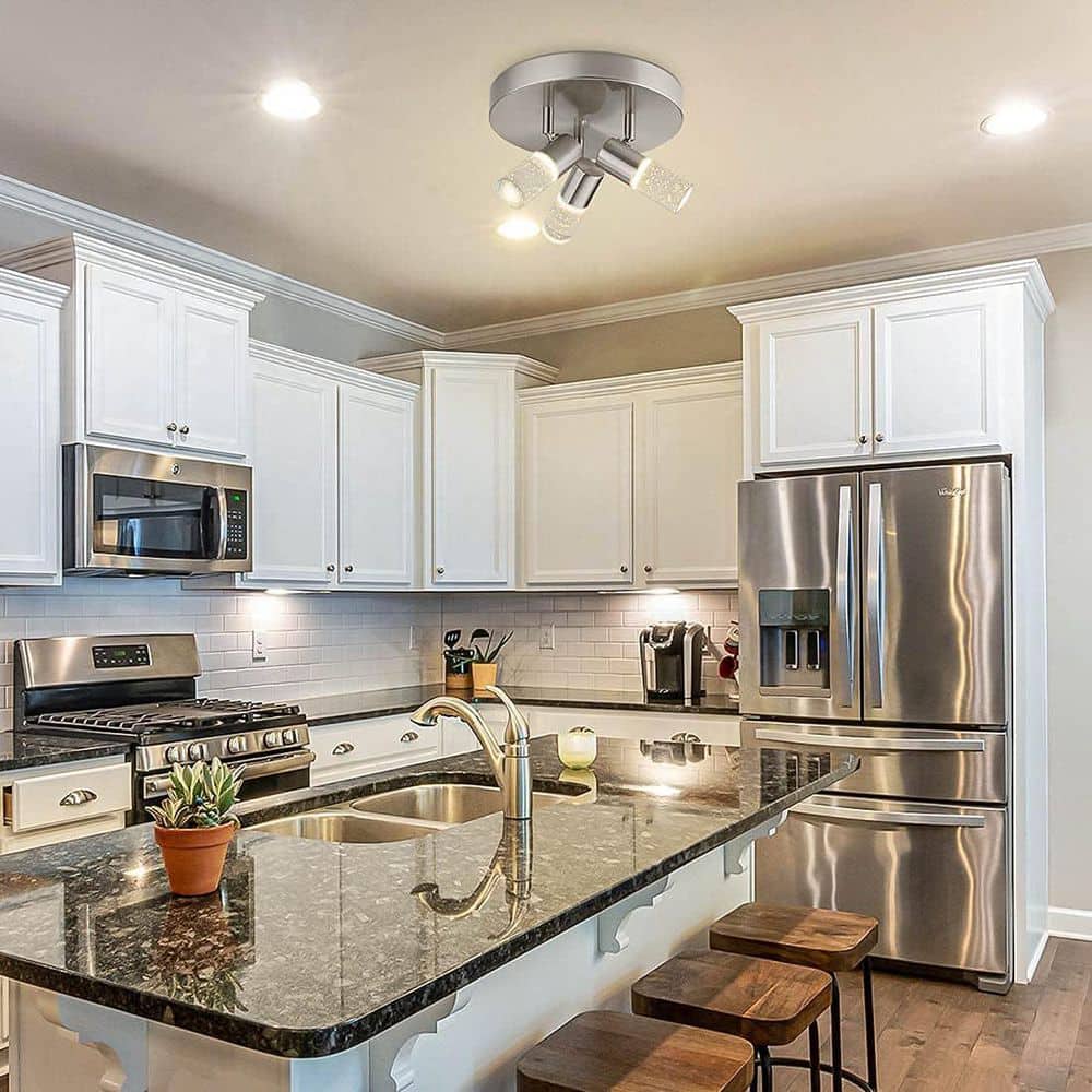9.84 In. 3-Light Brushed Nickel Semi-Flush Mount Ceiling Light with Adjustable Heads and Dimmable 4000K LED for Hallway price history on PriceWatchPro