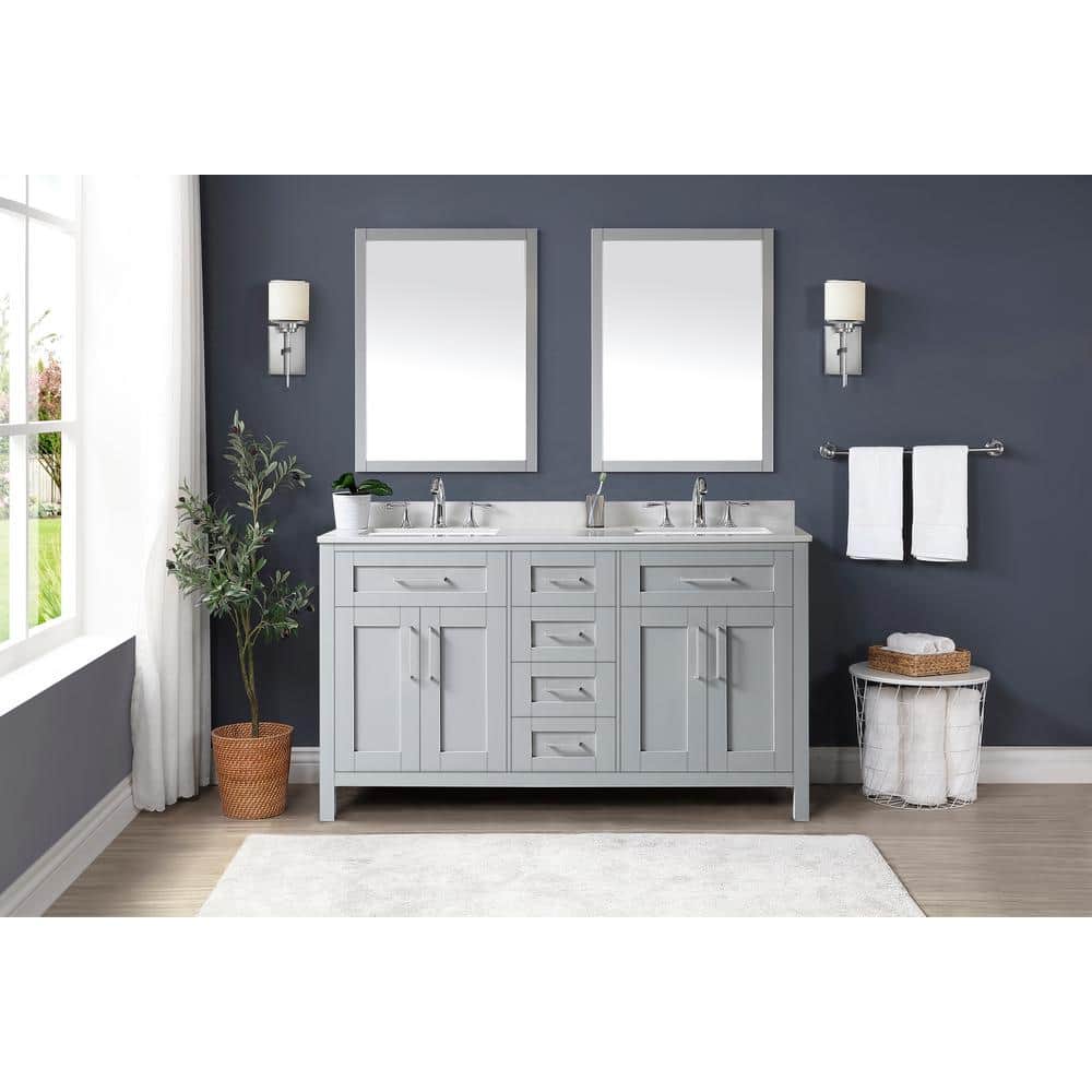 OVE Decors Wexford 60 in. W x 21 in. D x 34 in. H Double Sink Vanity in Dove Gray with White Engineered Marble Top and Mirrors -  VKCR-WEXF60-039