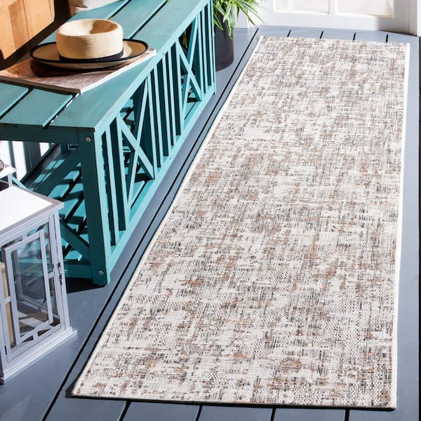 Courtyard Ivory/Dark Gray Brown 2 ft. x 8 ft. 2-Toned Marle Indoor/Outdoor Runner Rug
