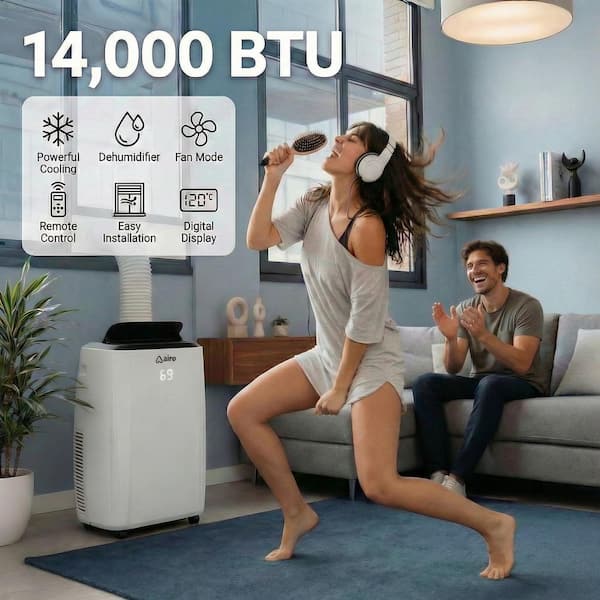 14,000 BTU (10,000 BTU DOE) Portable Air Conditioner Cools 700 sq. ft. with Dehumidifier and LCD Remote in White
