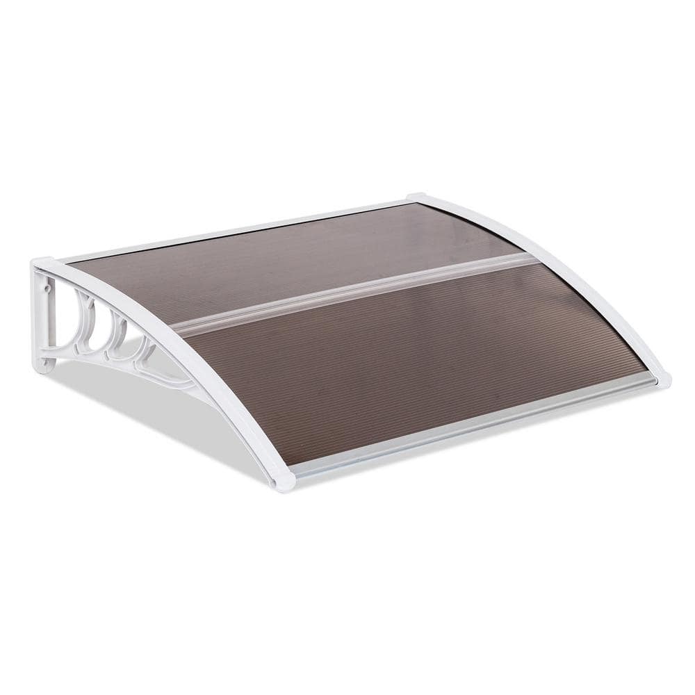 Brown Polycarbonate Door and Window Awning with White Aluminum Frame