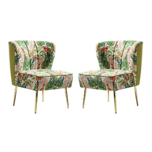 Amata Contemporary and Classic Green Comfy Elegant Pattern Side Chair with Tufted Back and Metal Base (Set of 2)