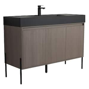 Crownpoint 48 in. Freestanding Single Gray Oak Bathroom Vanity with Black Acrylic Sink Top Unassembled