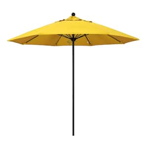 9 ft. Black Aluminum Commercial Market Patio Umbrella with Fiberglass Ribs and Push Lift in Lemon Olefin