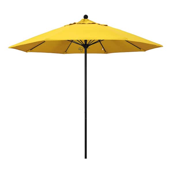 California Umbrella 9 ft. Black Aluminum Commercial Market Patio Umbrella with Fiberglass Ribs and Push Lift in Lemon Olefin