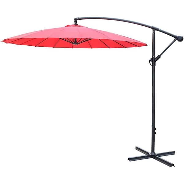 Zeus & Ruta 9 ft. Steel Offset Hanging Market Patio Umbrella, Easy Tilt Adjustment for Backyard, Poolside, Lawn and Garden in Red