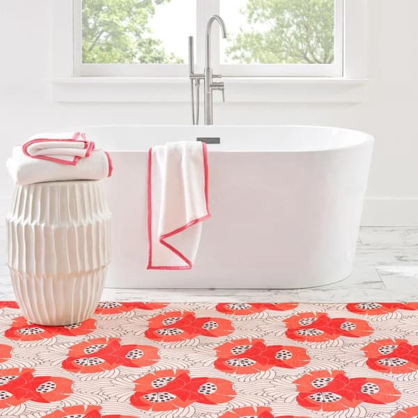 Japanese Poppy Machine Washable Multi 3 ft. x 5 ft. Indoor Area Rug