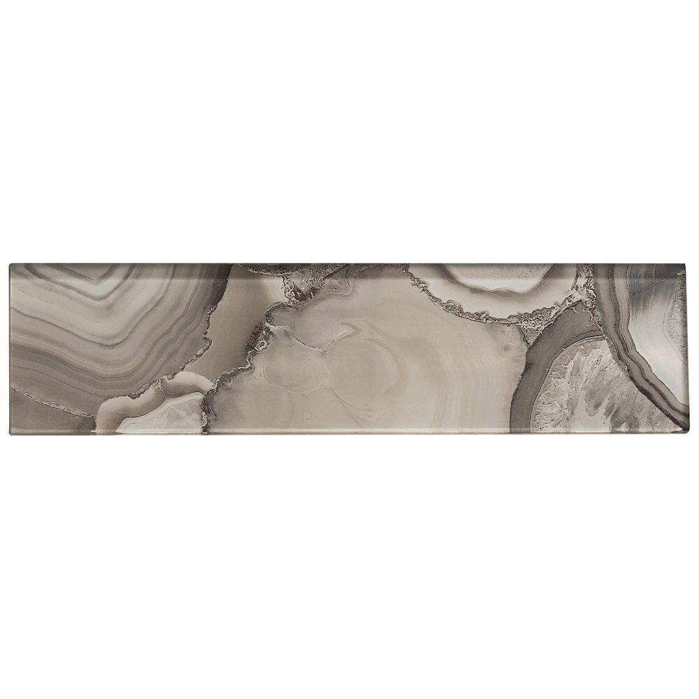 Myst Nero Tan/Gray Glossy 3 in. x 12 in. Smooth Glass Subway Wall Tile Samp