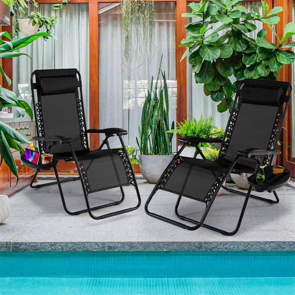 HONEY JOY 2-Piece Metal Outdoor Chaise Lounge Zero Gravity Chair
