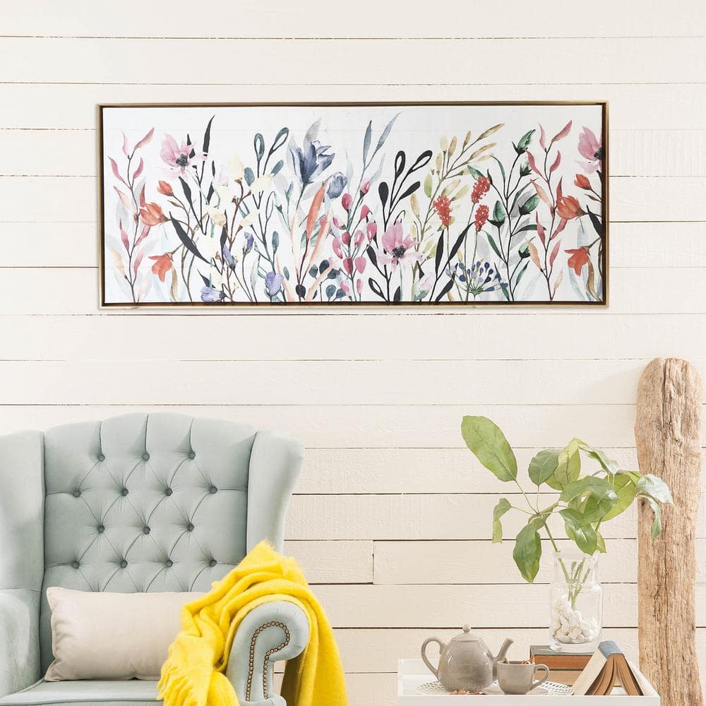 Colorful Wildflowers Watercolor Canvas Print with Gold Frame