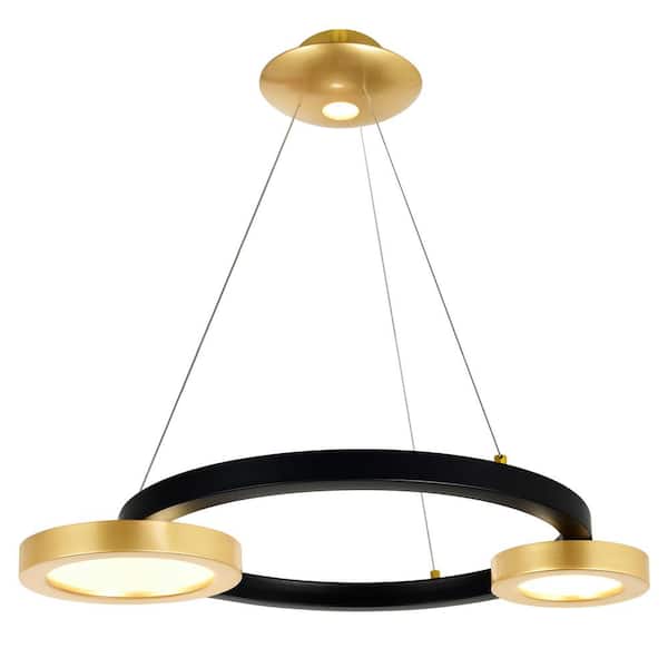 CWI Lighting Deux Lunes 2 Light Integrated LED Chandelier With Sun Gold and Black Finish