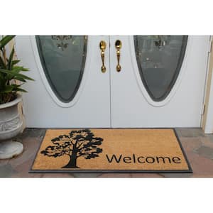 A1HC Hand-Crafted Black-Beige 24 in. x 48 in. Rubber Coir Perfect & More Functional Double/Single Doormat