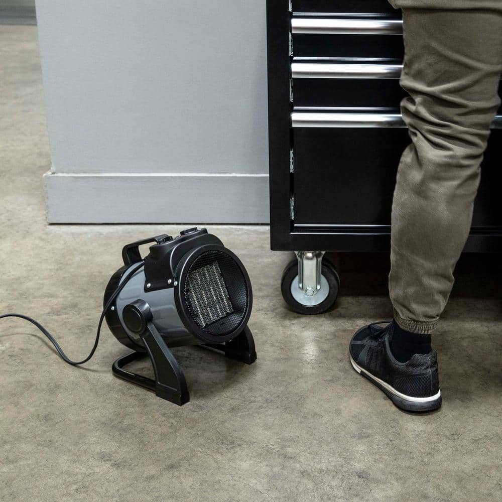 Portable Black and Gray Ceramic Electric Garage Heater with Adjustable Tilt Head
