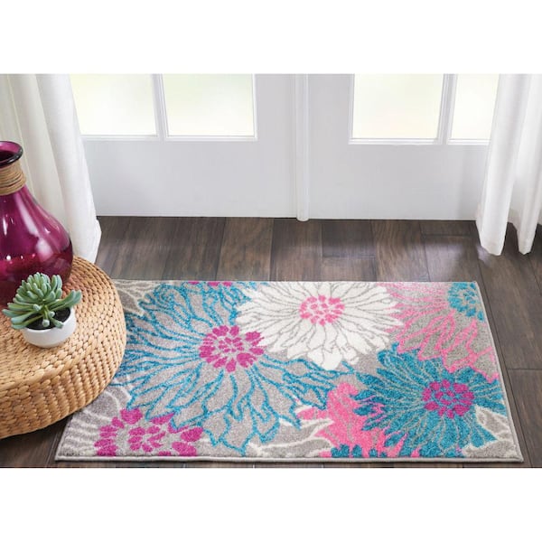 Passion Grey doormat 2 ft. x 3 ft. Floral Contemporary Kitchen Area Rug
