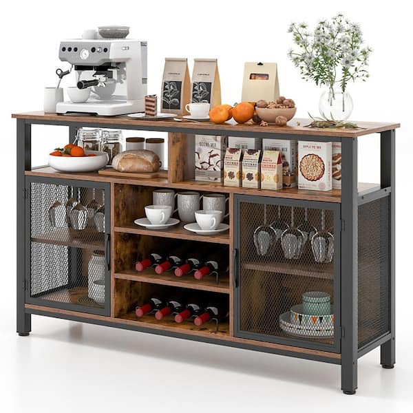 Coffee Metal 55 in. Buffet Sideboard with 8-Wine Rack