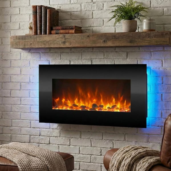 30.5 in. Wall Mount Electric Fireplace with LED Backlights in Black
