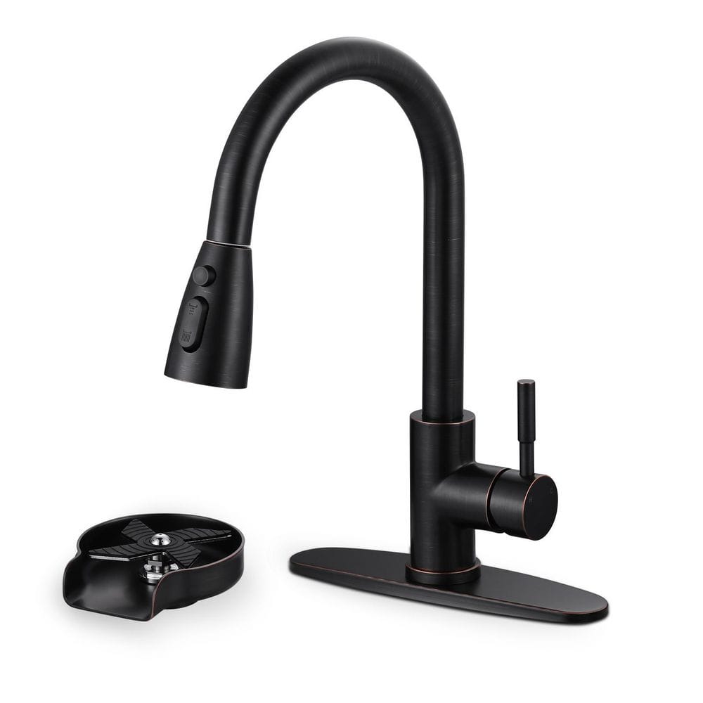 15.6 in.Single Handle Pull Down Sprayer Kitchen Faucet with360 Degree Spout Swivel and Glass Rinser in Oil Rubbed Bronze price history on PriceWatchPro